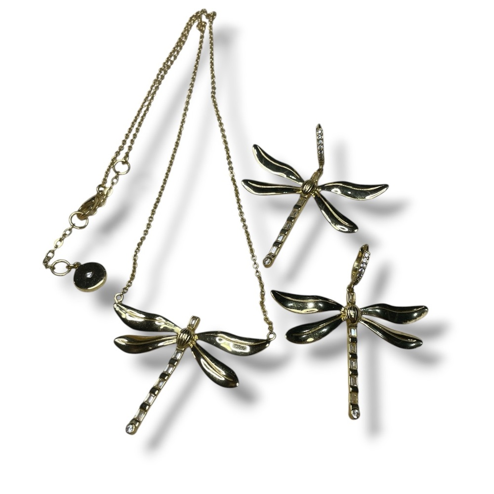 Vince Camuto Gold Tone Dragonfly Necklace and Earrings Set